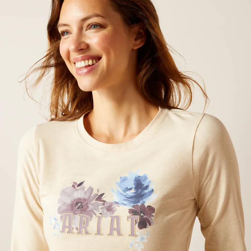 Ariat Women's Peonies Long Sleeve T-Shirt - Oatmeal Heather-3
